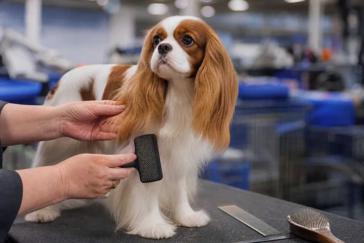 Dog and handler in a calm preparation setting used to illustrate careful breeder research